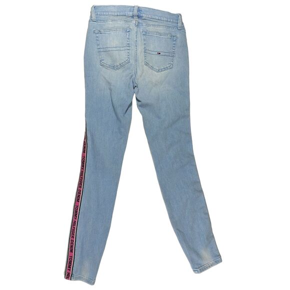 Tommy Hilfiger Womens Sz 0 Pockets Pink Striped Skinny Legging Denim Blue Jeans - Picture 7 of 10